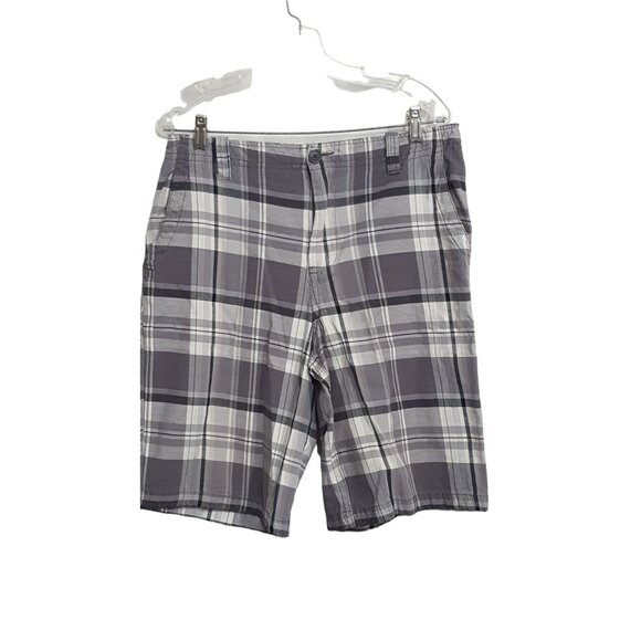 Aeropostale Mens Flat Front Shorts Gray Plaid Long Leg Size 31 x 11 - Picture 2 of 6